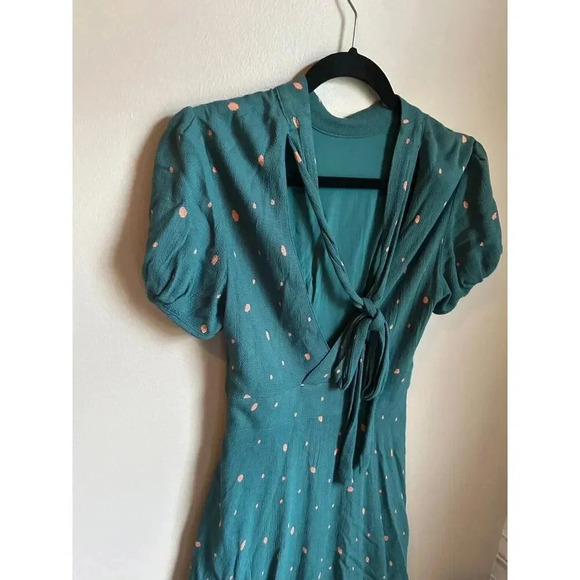 Free People Green Polka Dot Abbie Tie Neck Reversible Dress, Size 4 - Picture 6 of 9
